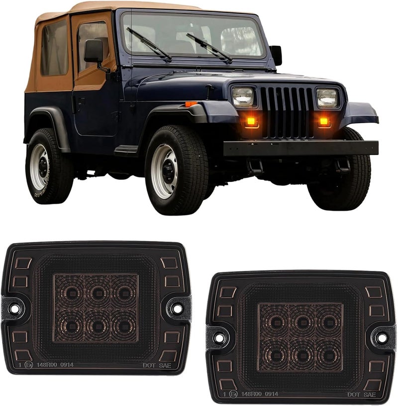 ATLEDLT LED Front Corner Marker Light Compatible With1987-1995 Wrangler YJ Amber Turn Signal Light, White Daytime Running Light 2PCS Smoke Lens - Image 1
